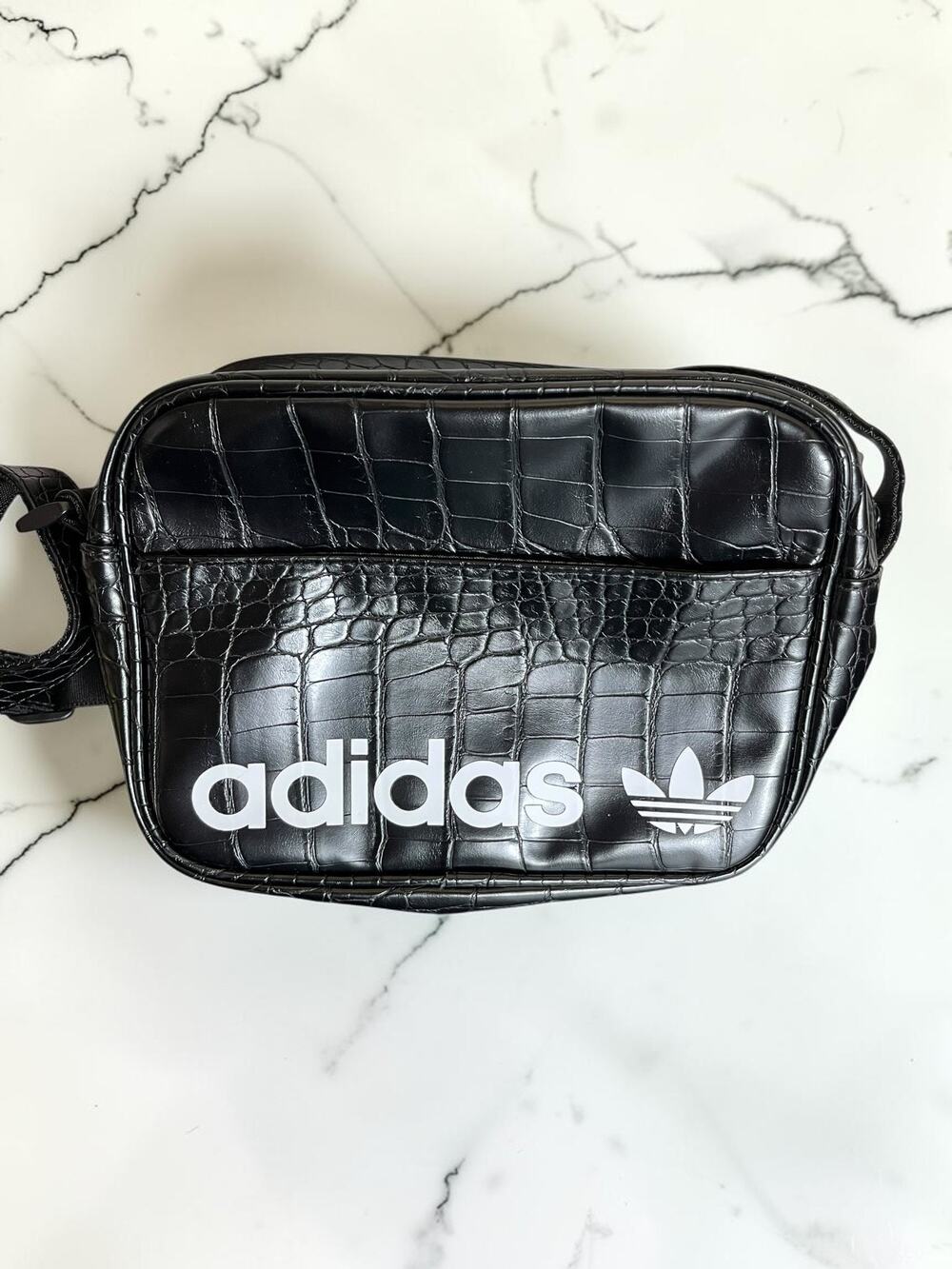 Adidas Originals Croc Embossed Crossbody Camera Bag Black Trefoil Logo NWT